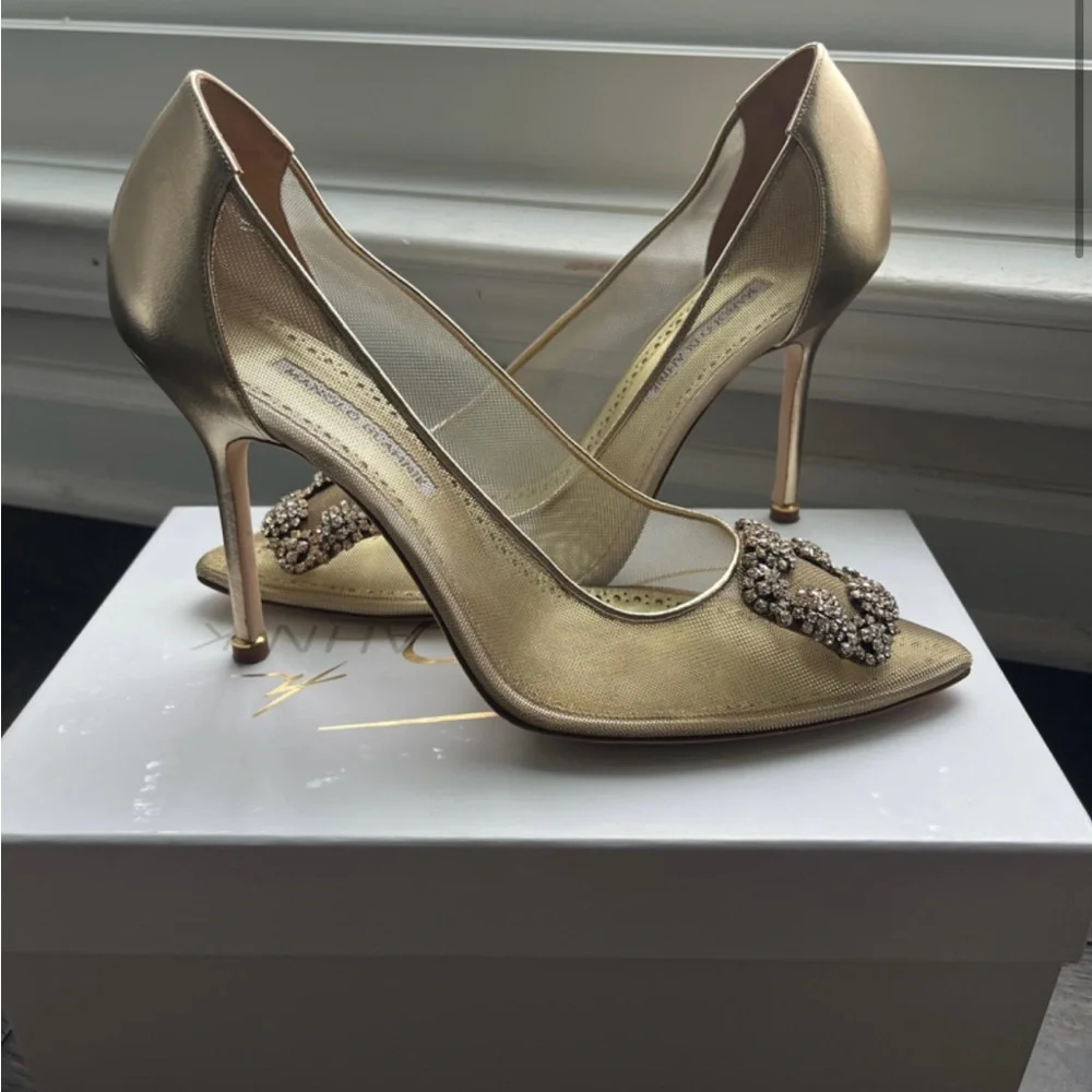 Manolo Blahnik Gold Embellished Heels - Picture 4 of 10